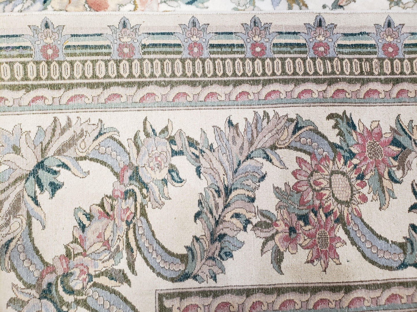 Pak Persian Floral Rug 11 x 12.6, Ivory, Very Fine, Hand Knotted - Nuvé
