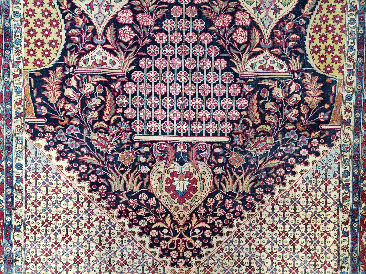 Antique Persian Tehran Rug 5x8, Midnight Blue and Red, Hand-Knotted, Wool - Nuvé