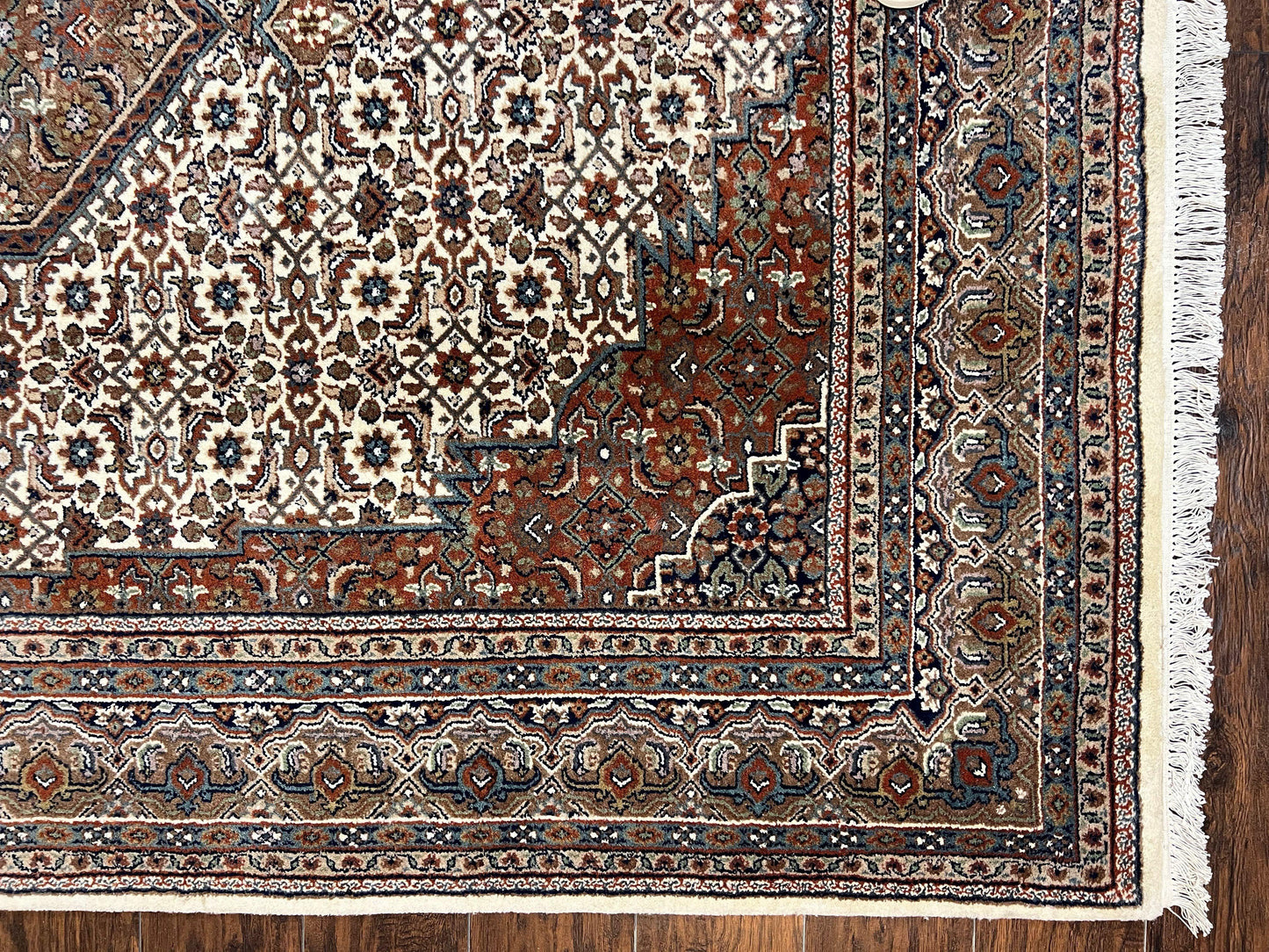 Indo Persian Rug 7x10 ft, Hand Knotted Wool Vintage Oriental Carpet 7 x 10, Traditional Handmade Herati Bidjar Cream Rug, Medallion Rug - Nuvé