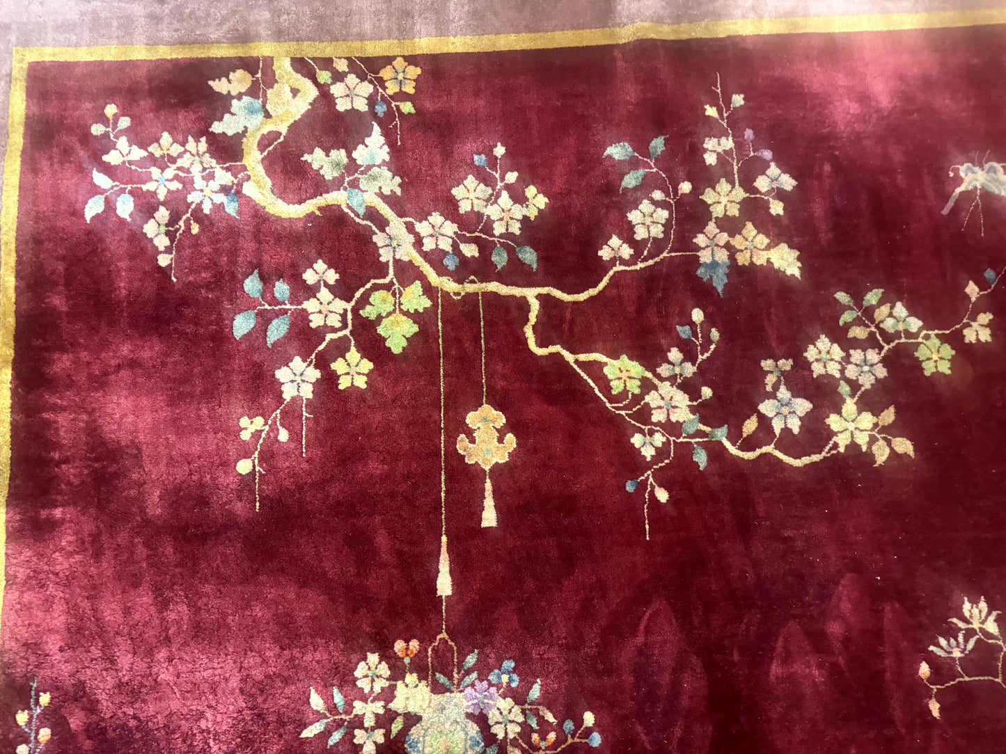 Red Chinese Art Deco Rug 9x11, Simple Design, Wool Chinese Area Rug, Antique - Nuvé