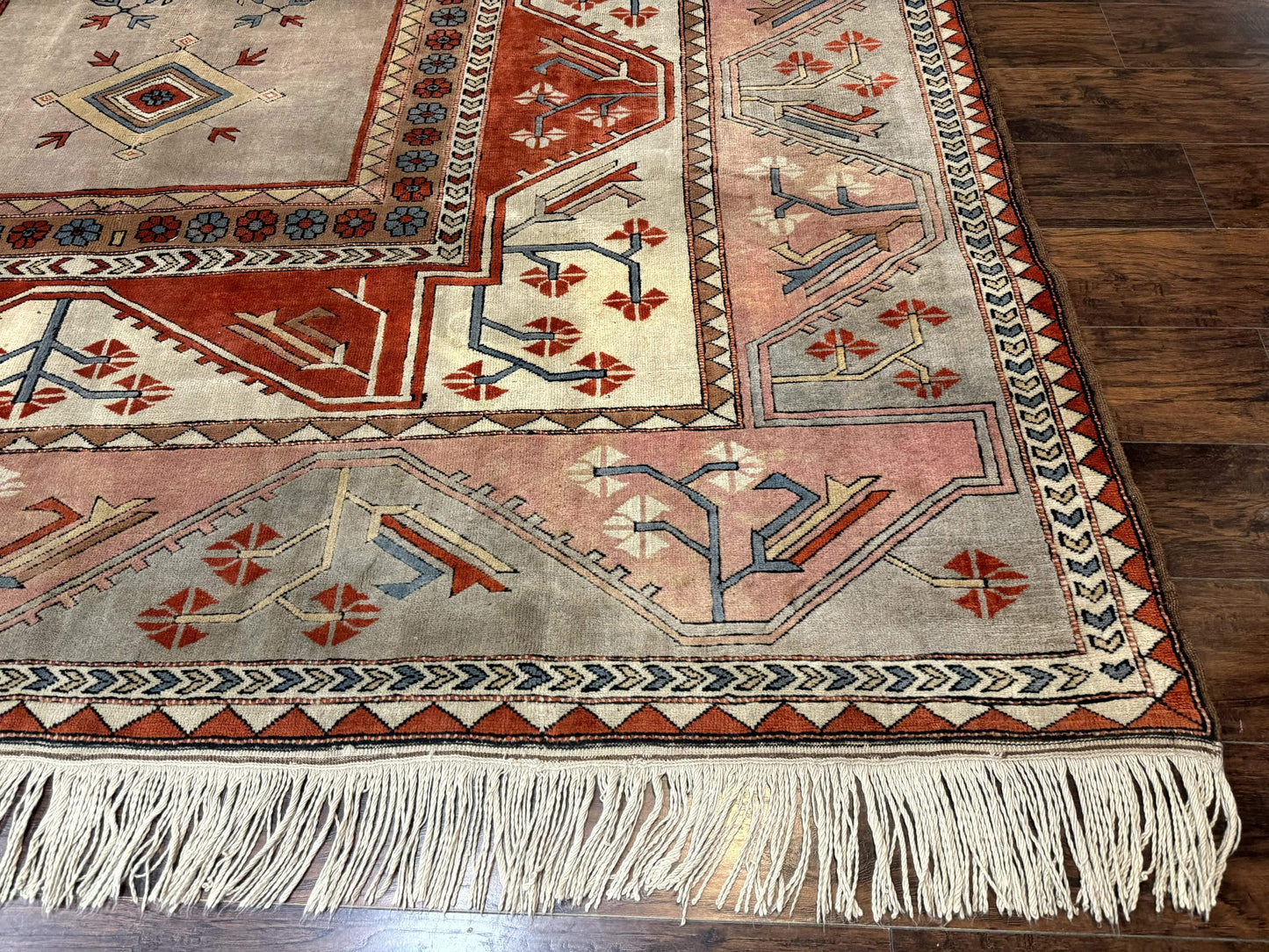 Large Turkish Milas Rug 10x13, Gray, Vintage, Wool on Wool - Nuvé