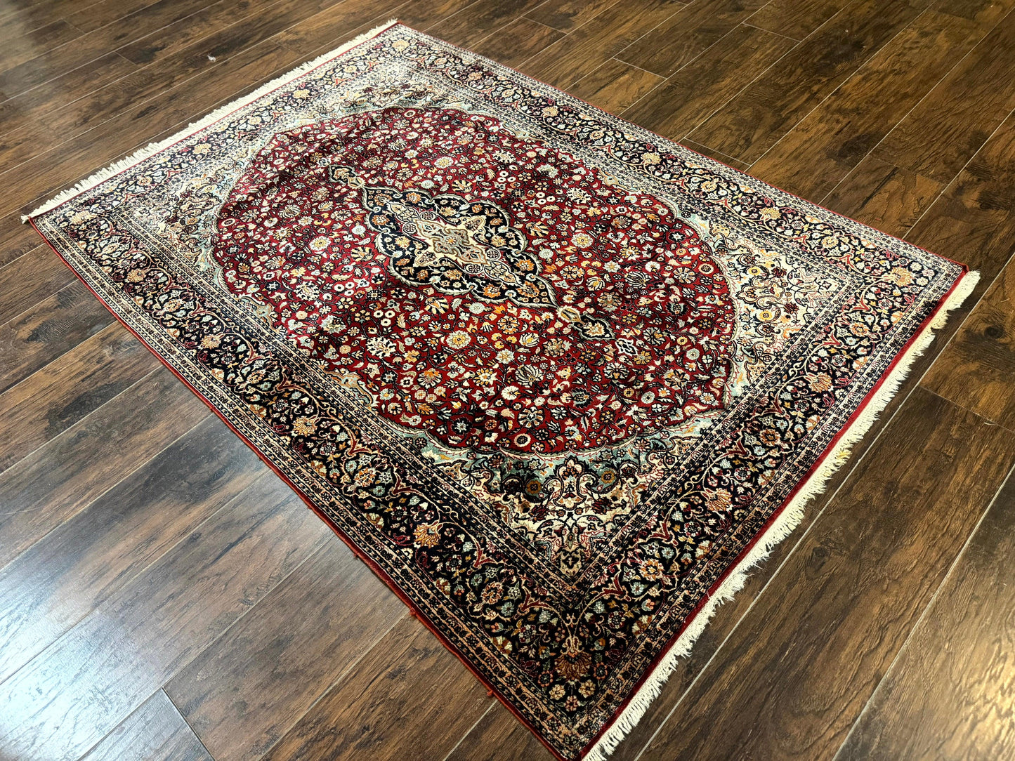 4x6 Silk Rug, Very Fine 650 KPSI, Silk Persian Carpet, Red, Floral Medallion, Sino Persian - Nuvé