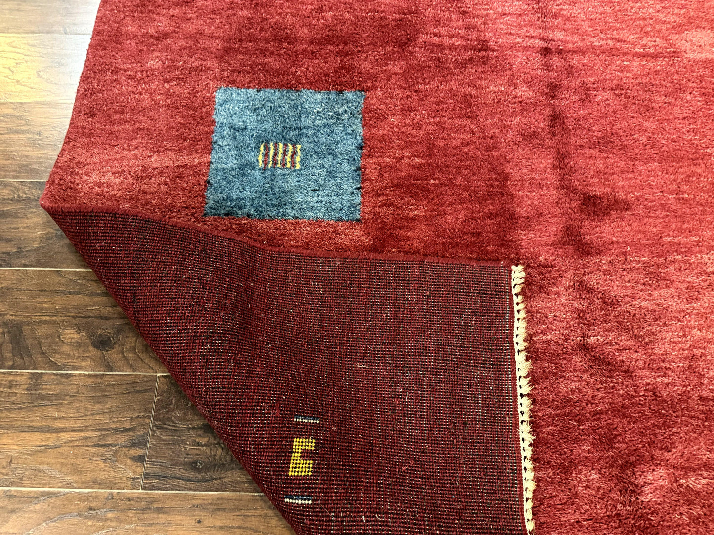 Modern Indo Persian Gabbeh Rug 7x10, Red, Tribal Area Rug - Nuvé