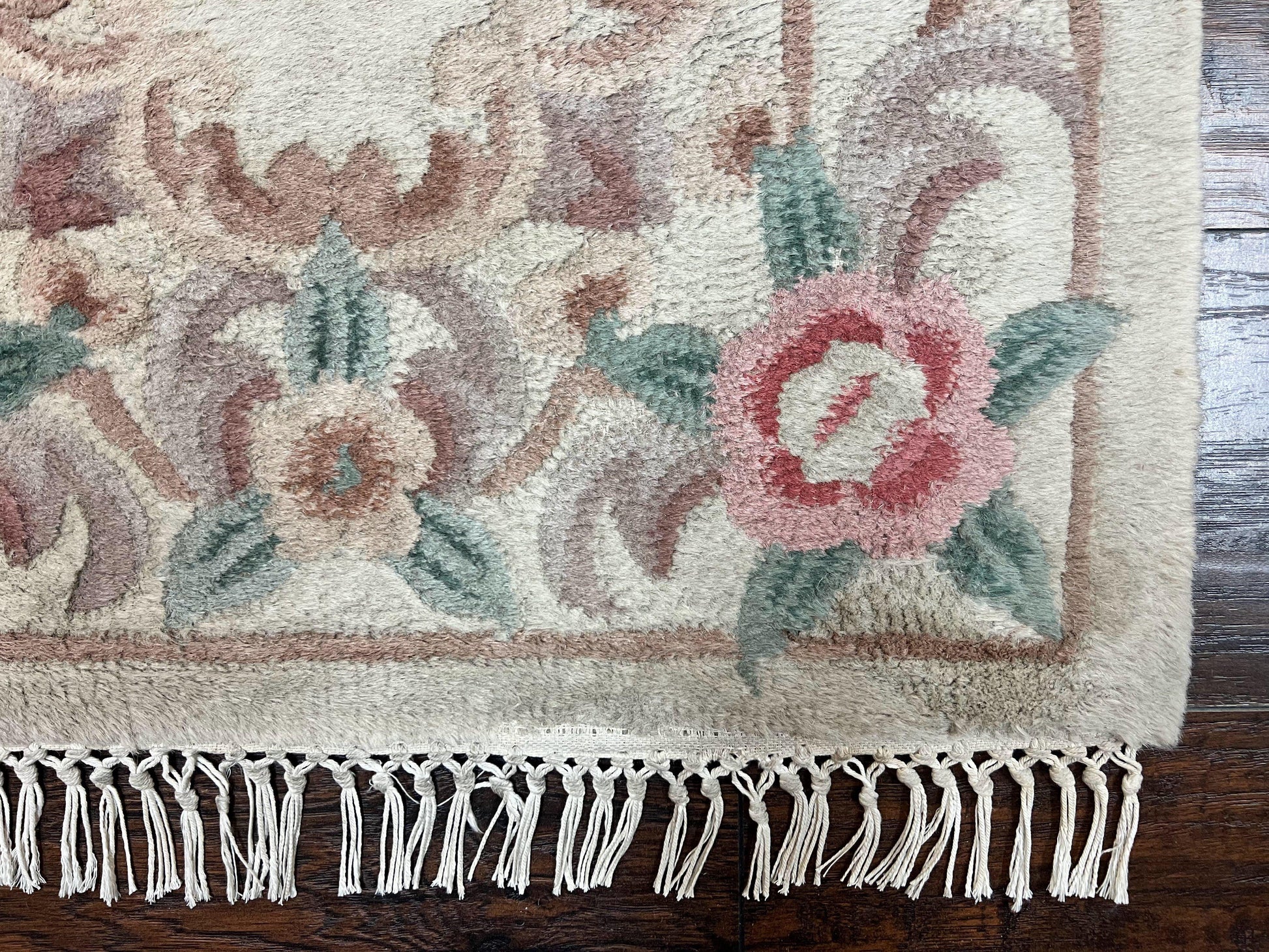 Chinese Aubusson Runner Rug 2.4 x 11, Hand Tufted Beige Floral European Design Hallway Rug, Elegant Rug, Vintage Wool Rug 11ft Long - Nuvé