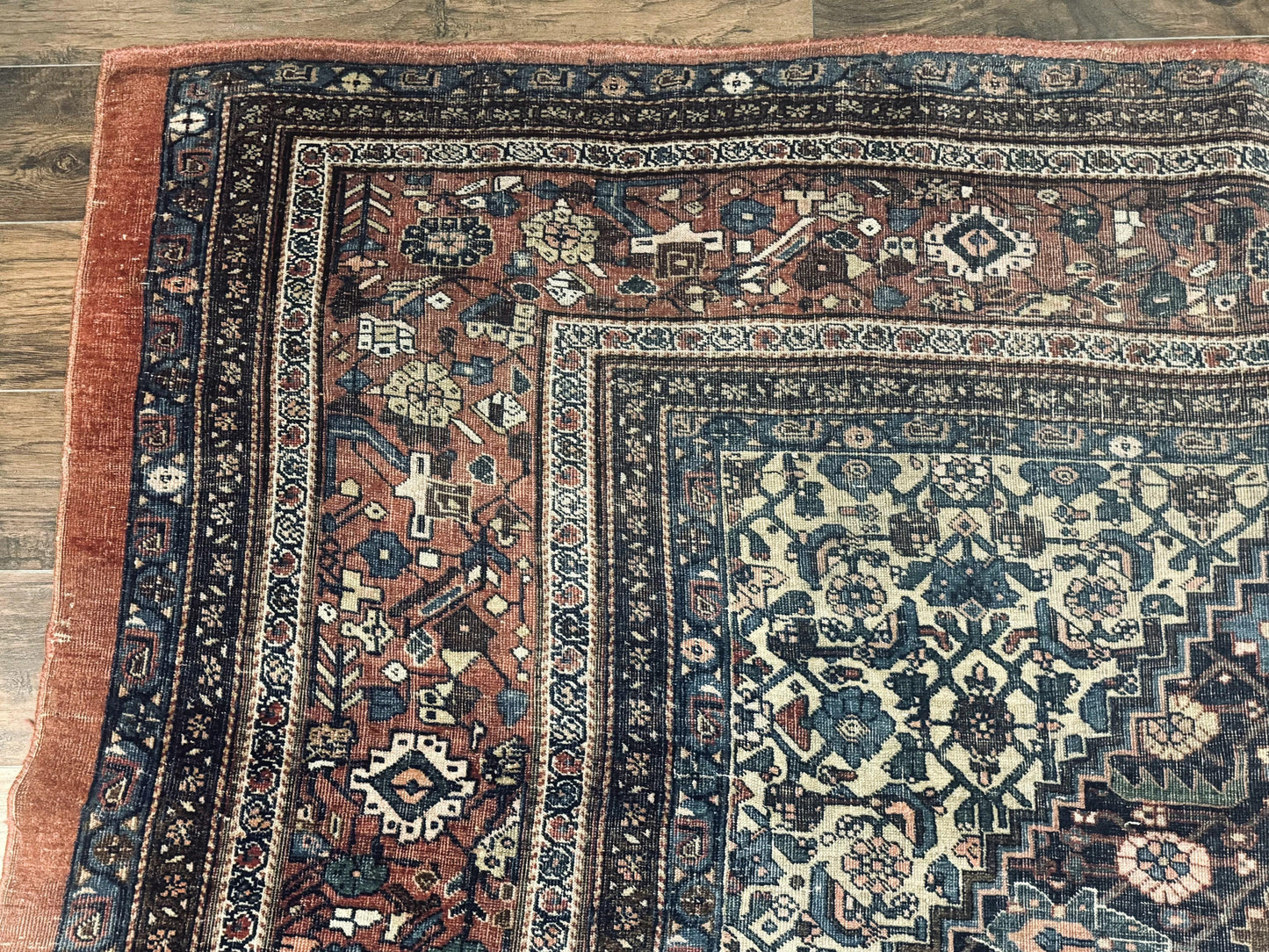 Antique Persian Bidjar Rug 8x15 – Navy Blue, Herati Pattern, Early 20th Century - Nuvé