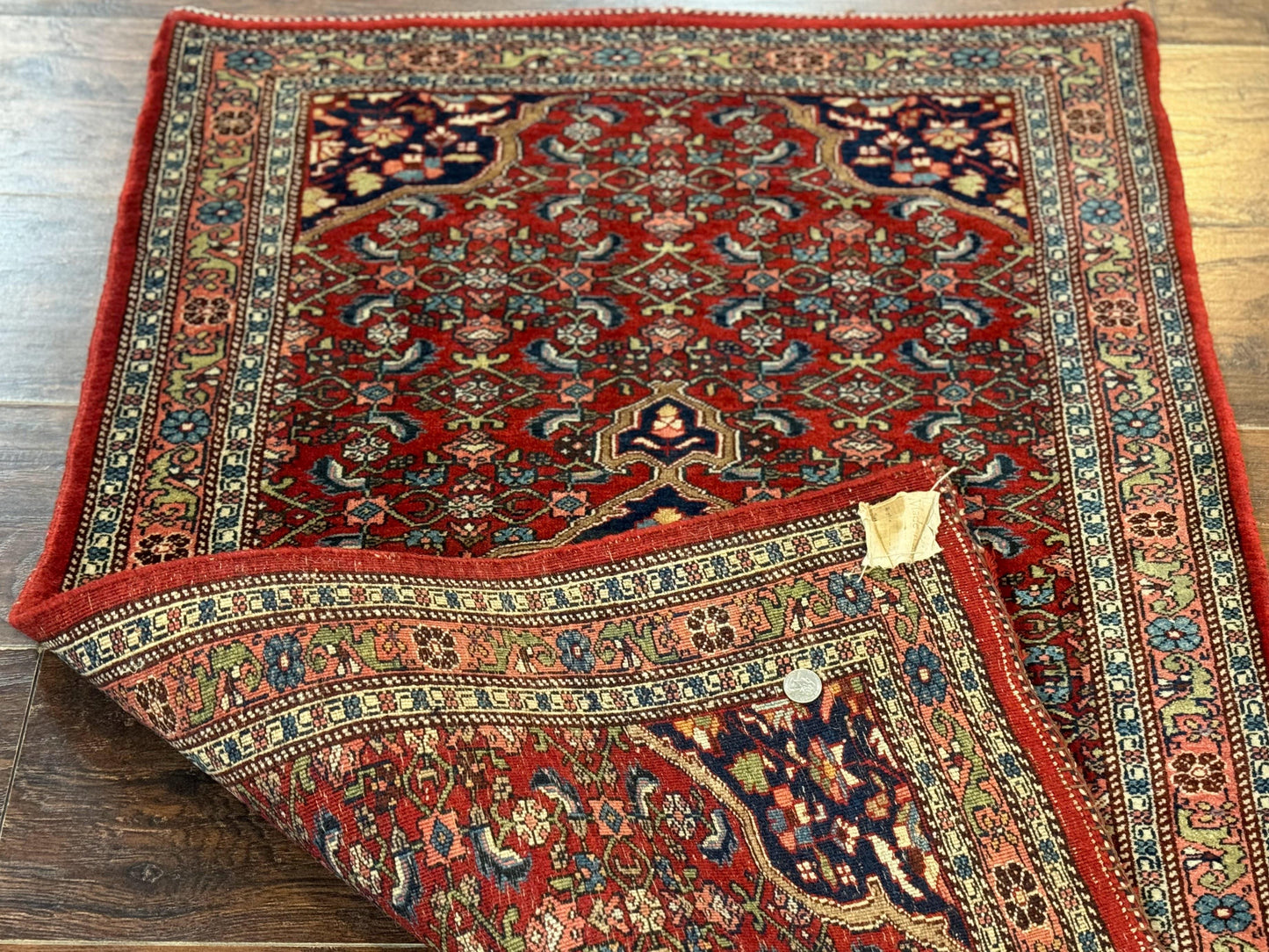 Persian Bidjar Rug 2.7 x 4, Red and Navy Blue, Small Persian Area Rug, Semi Antique - Nuvé