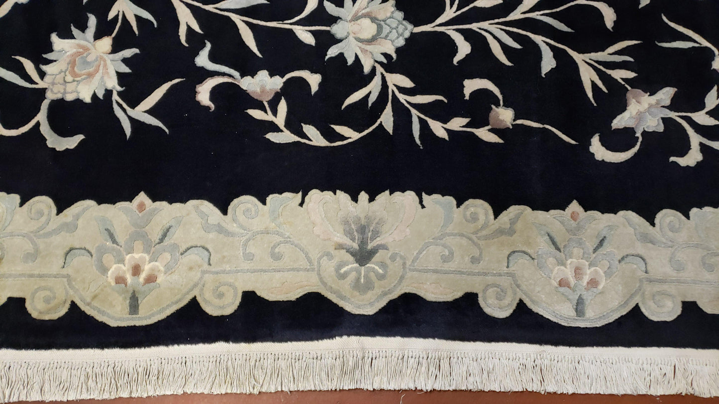 6x9 Vintage Black Gray Chinese Rug 120 Lines Wool Carpet Floral Design Hand-Knotted Soft Pile Entryway Rug Foyer Rug Nice - Nuvé