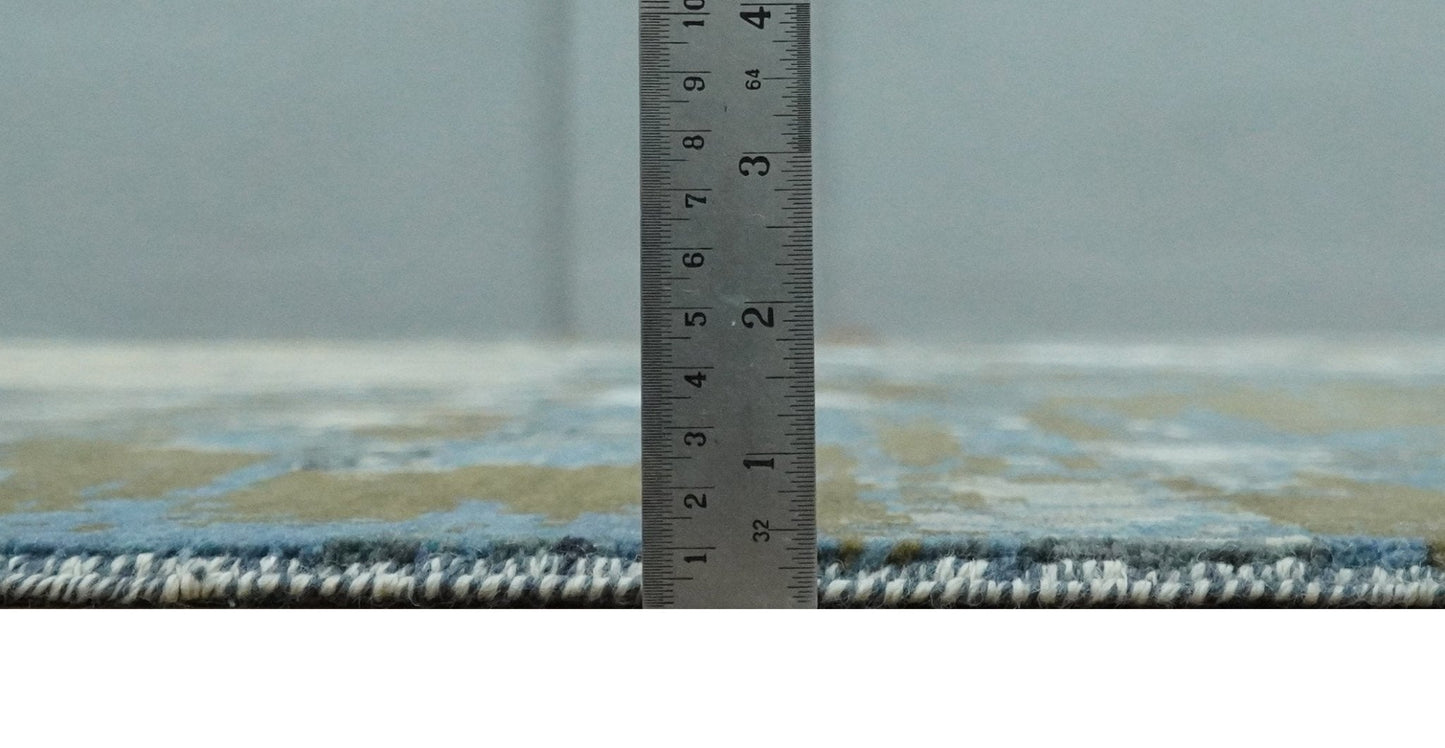 9x12 Fine Hand Knotted Beige and Blue Modern Abstract Style Antique Wool and Silk Area Rug | AGR31 - Nuvé