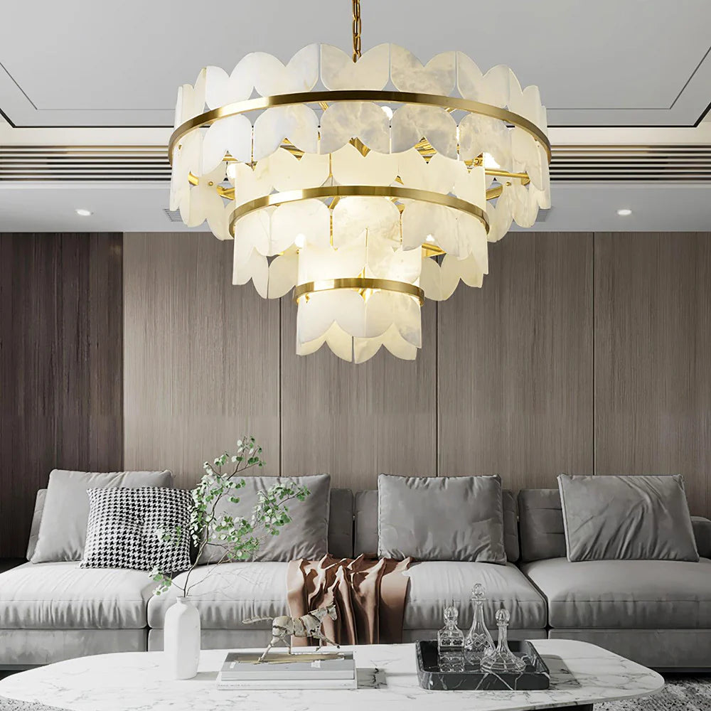 Alabaster Cloudscape Brass Chandelier - Nuvé