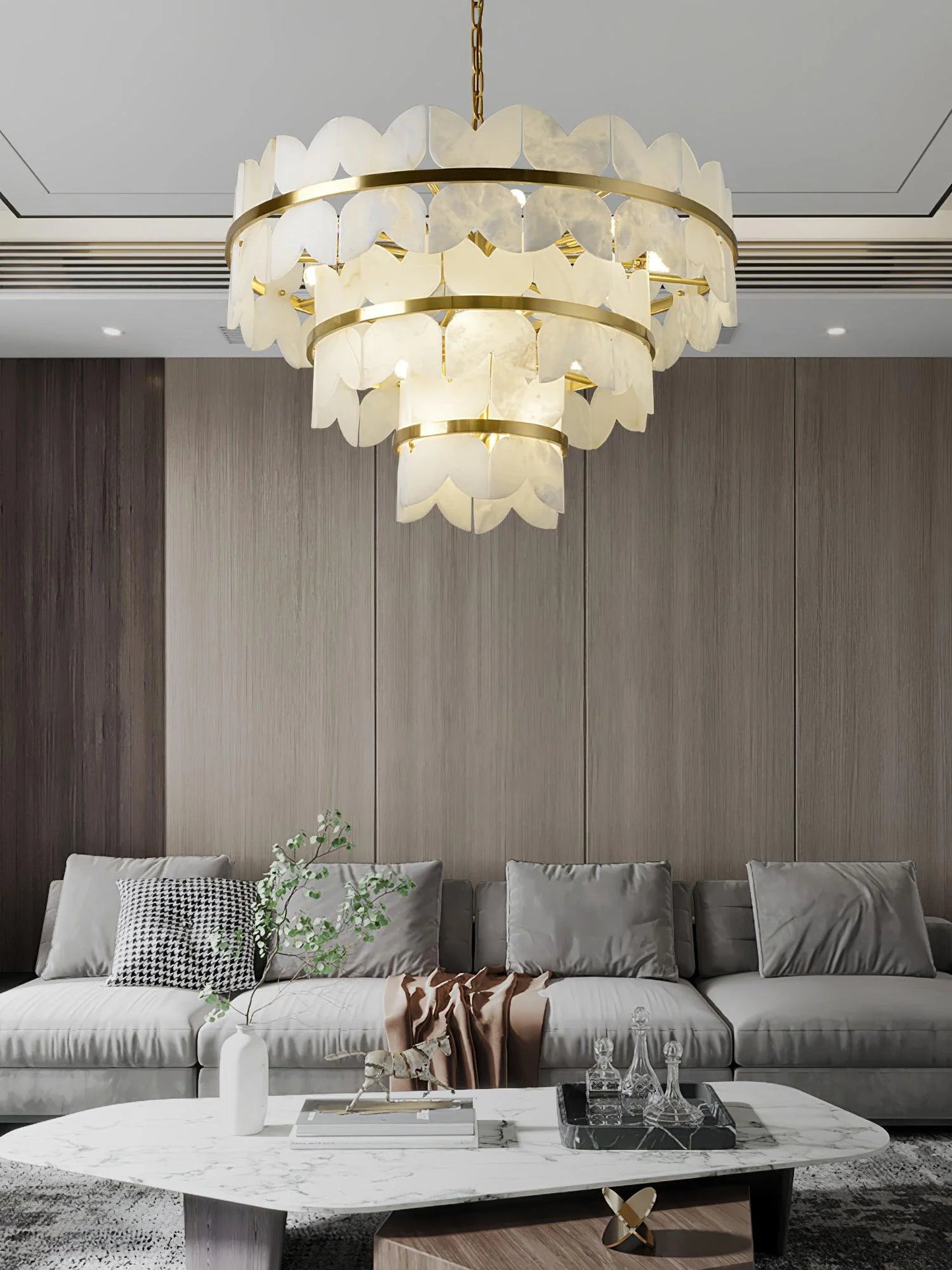 Alabaster Cloudscape Brass Chandelier - Nuvé