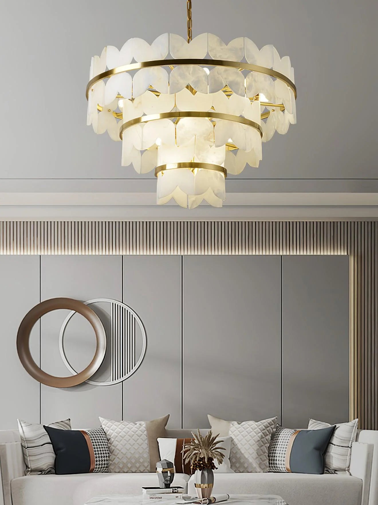 Alabaster Cloudscape Brass Chandelier - Nuvé