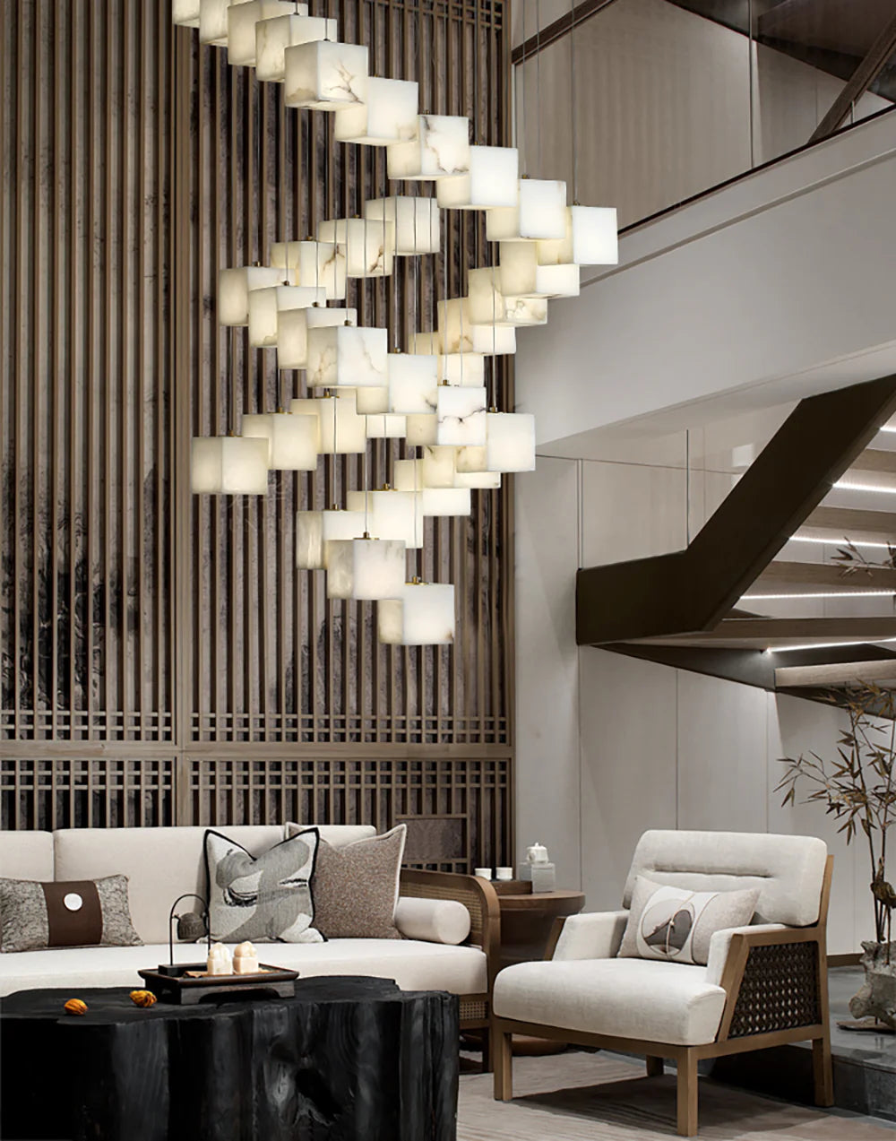 Cube Alabaster Staircase Chandelier - Nuvé