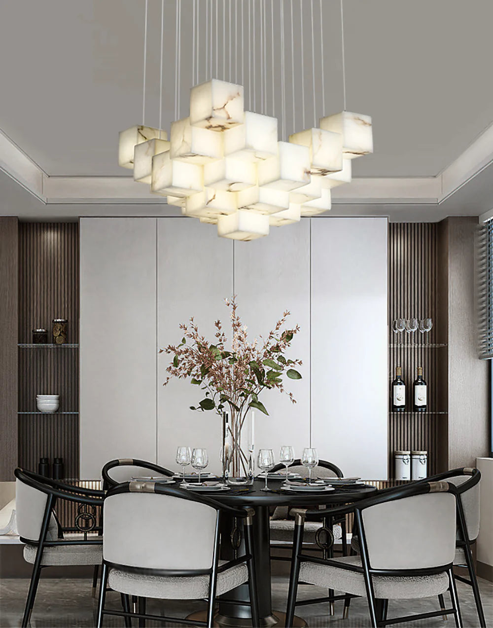 Cube Alabaster Staircase Chandelier - Nuvé