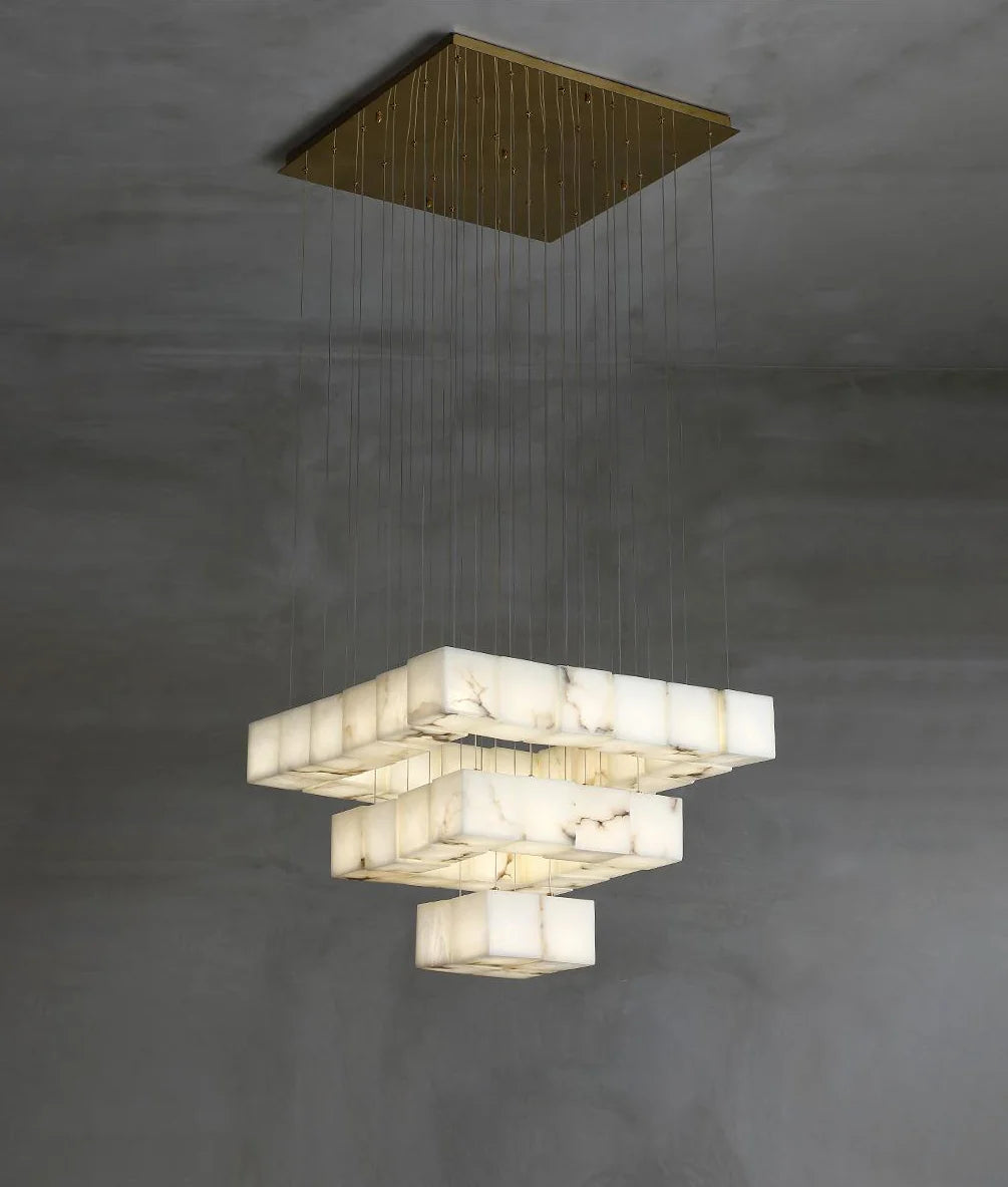 Cube Alabaster Staircase Chandelier - Nuvé