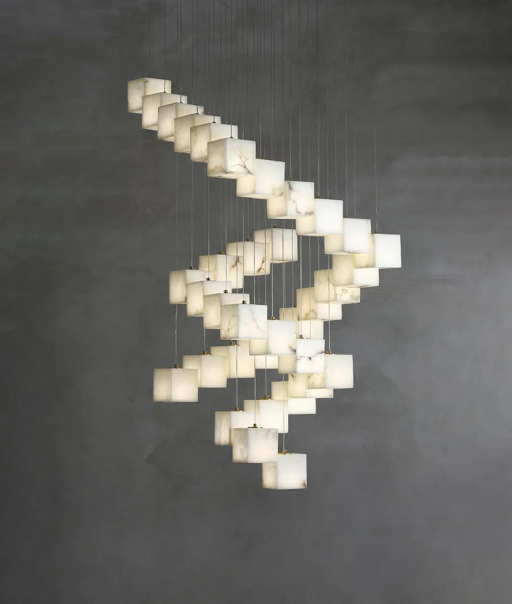 Cube Alabaster Staircase Chandelier - Nuvé