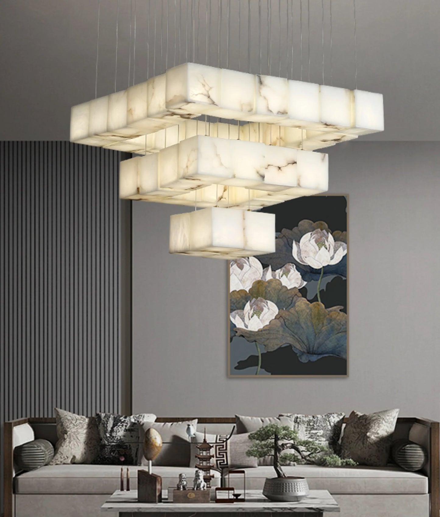 Cube Alabaster Staircase Chandelier - Nuvé