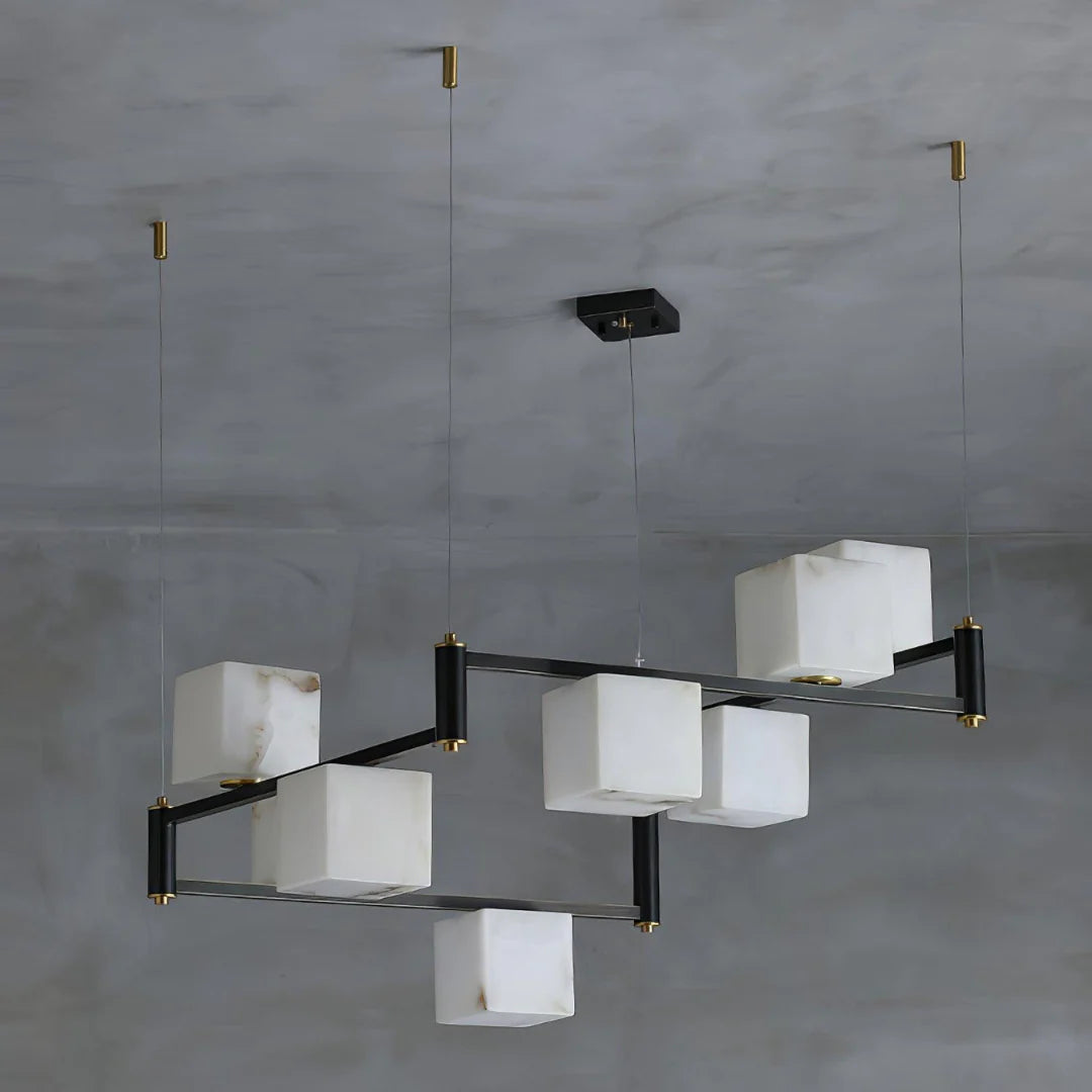 Simple Alabaster Square Box Chandelier - Nuvé
