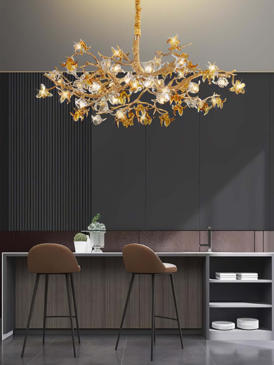 Aosta Brass Glass Flower Chandelier - Nuvé