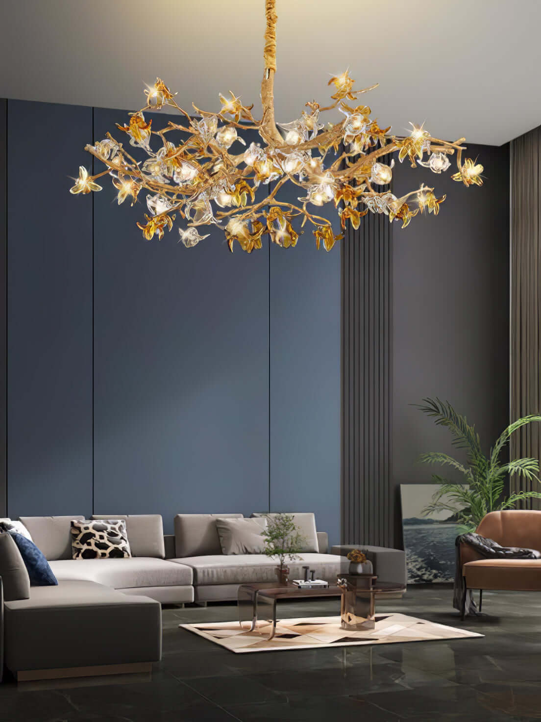 Aosta Brass Glass Flower Chandelier - Nuvé