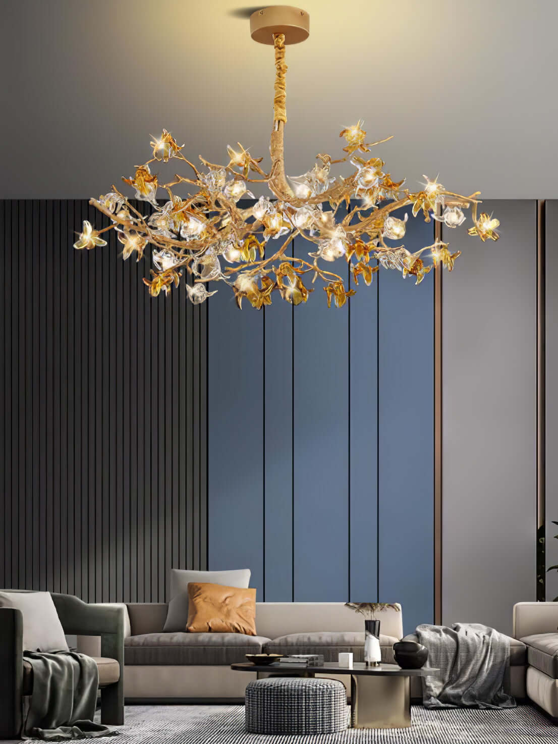Aosta Brass Glass Flower Chandelier - Nuvé