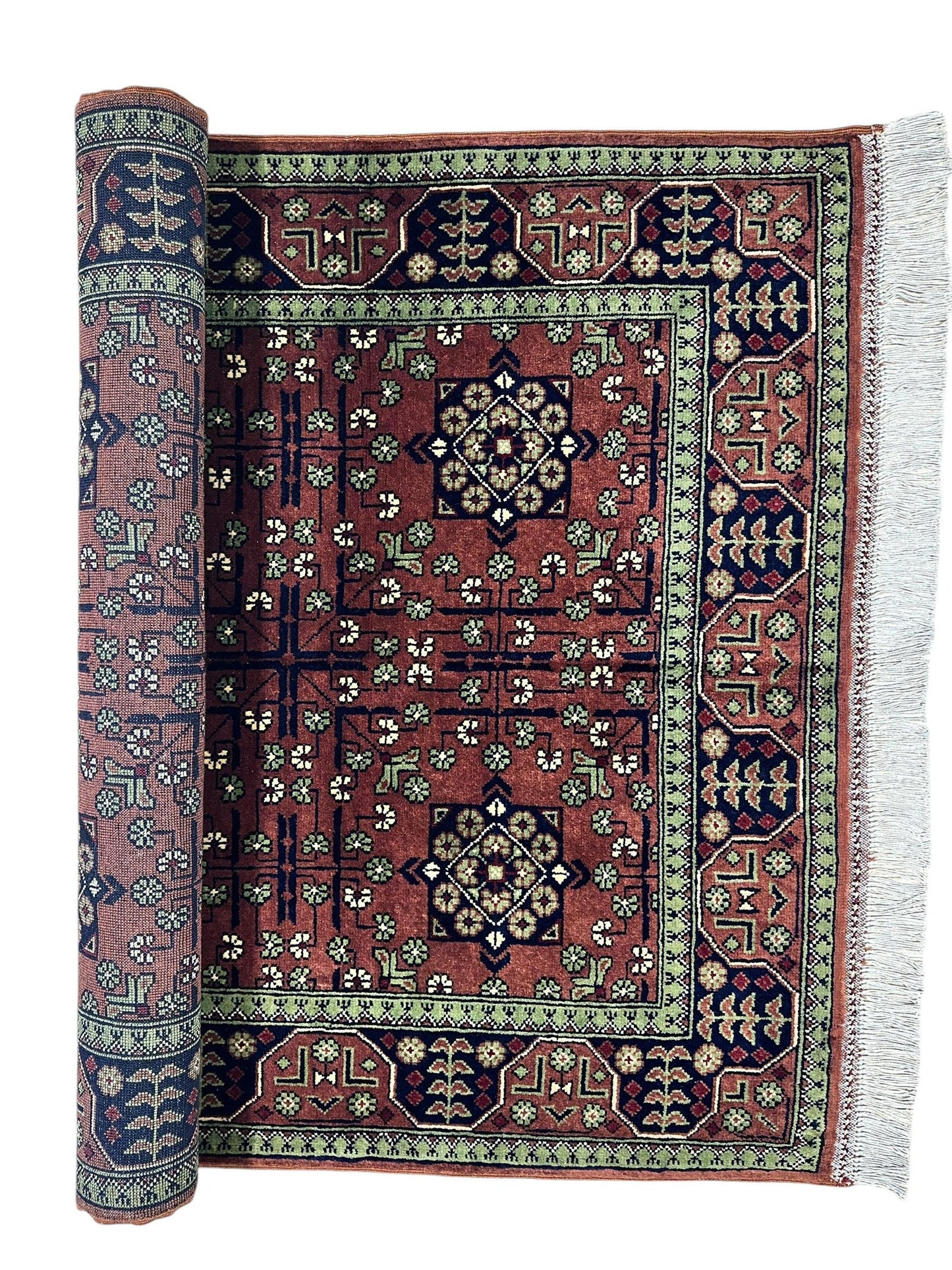 Hand-Knotted Bukharayi Rug – Brown 59” x 40” | Traditional Afghani Wool Rug - Nuvé