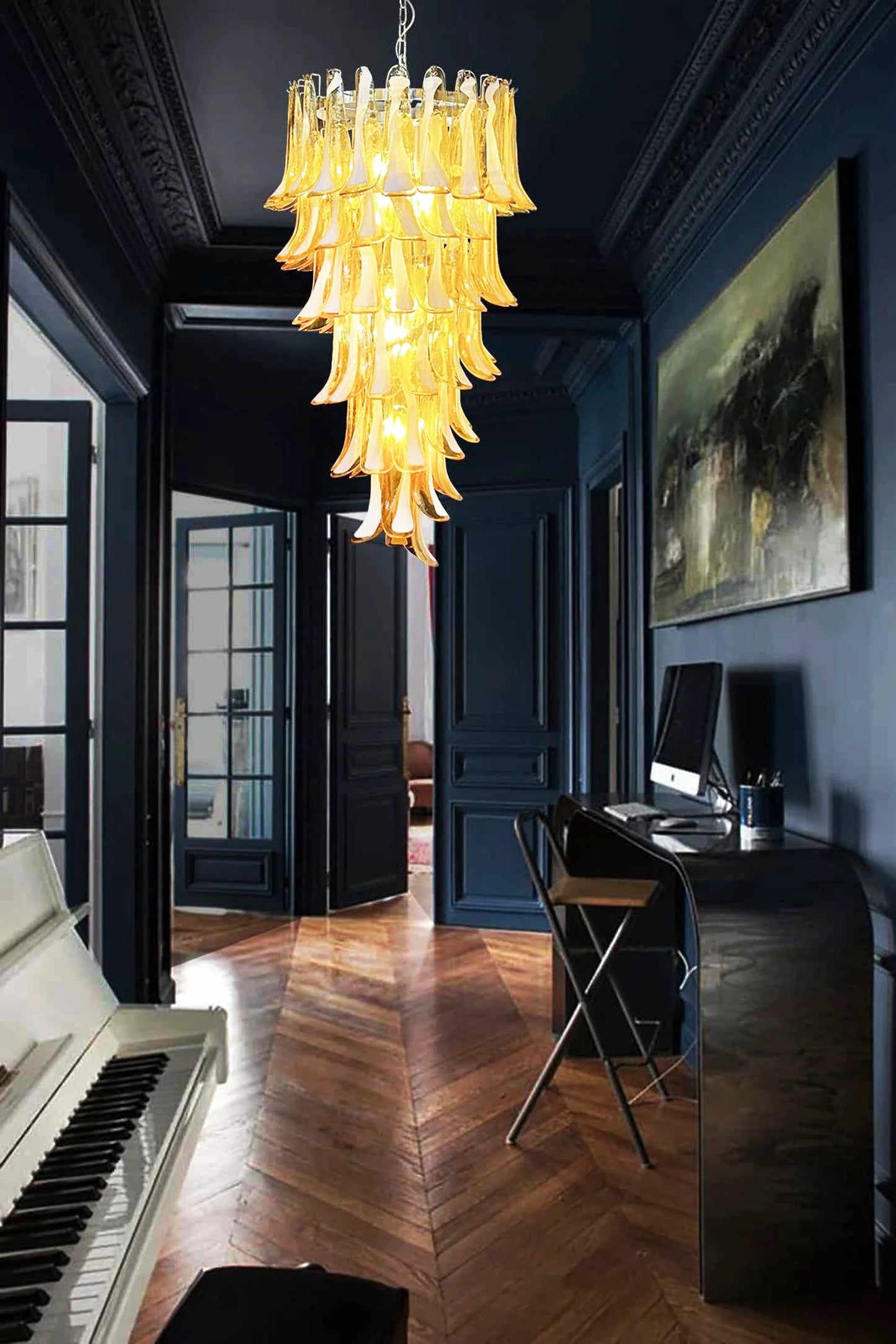 Petals Spiral Murano Amber Chandelier - Nuvé