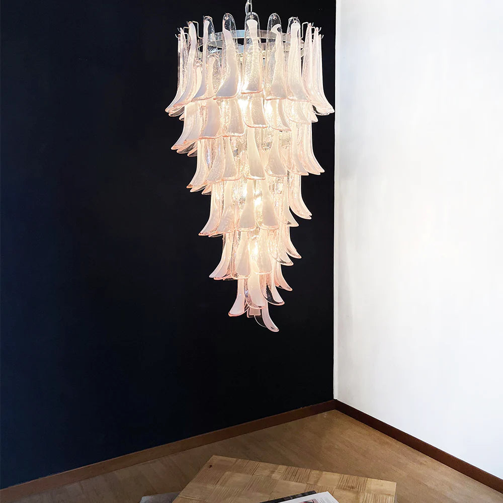 Petals Spiral Murano Pink Chandelier - Nuvé