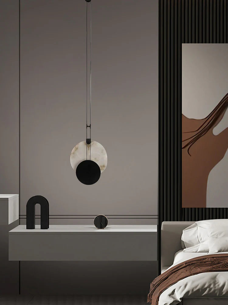Black Paint Iron Disc Marble Pendant Lamp - Nuvé