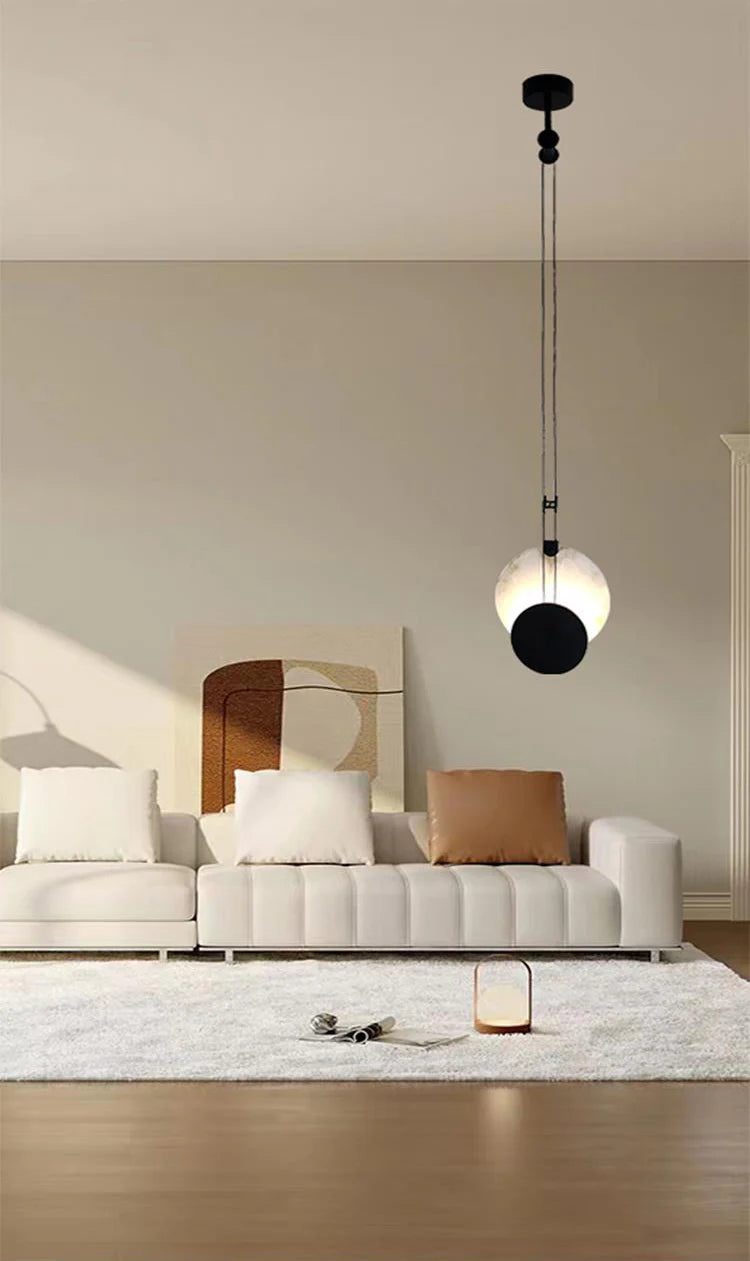 Black Paint Iron Disc Marble Pendant Lamp - Nuvé