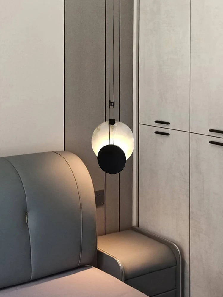 Black Paint Iron Disc Marble Pendant Lamp - Nuvé
