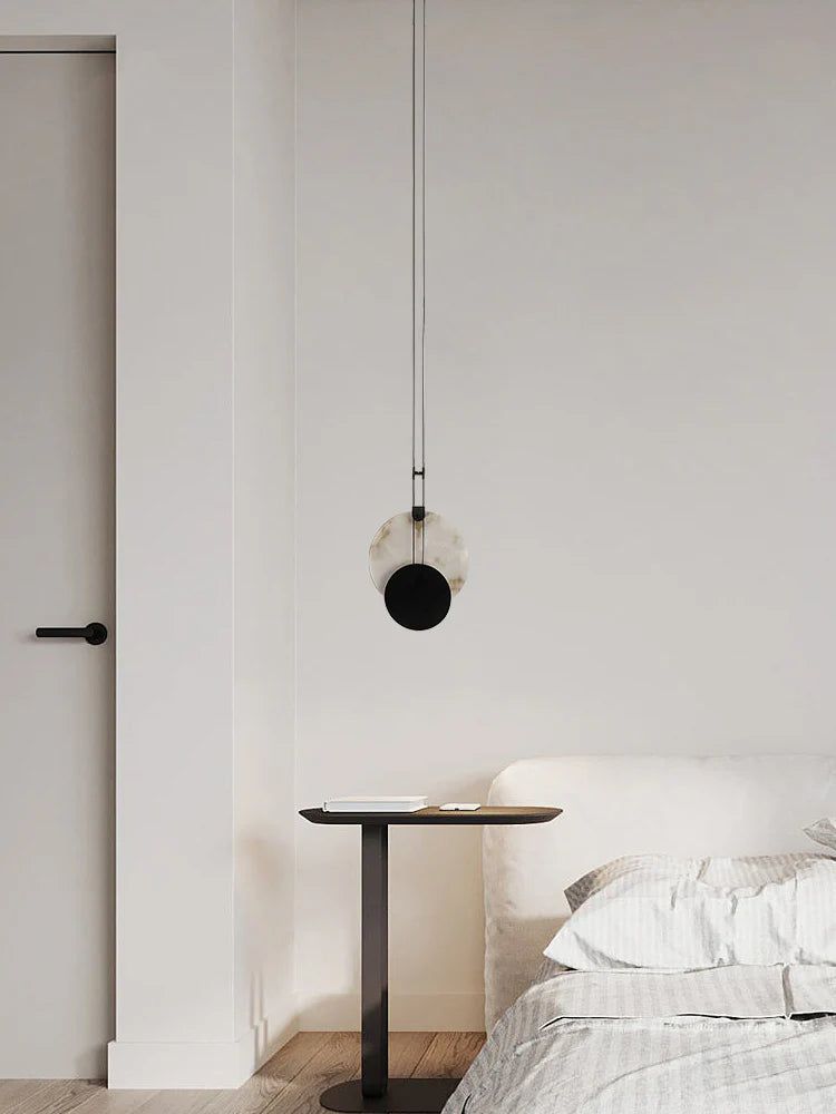 Black Paint Iron Disc Marble Pendant Lamp - Nuvé
