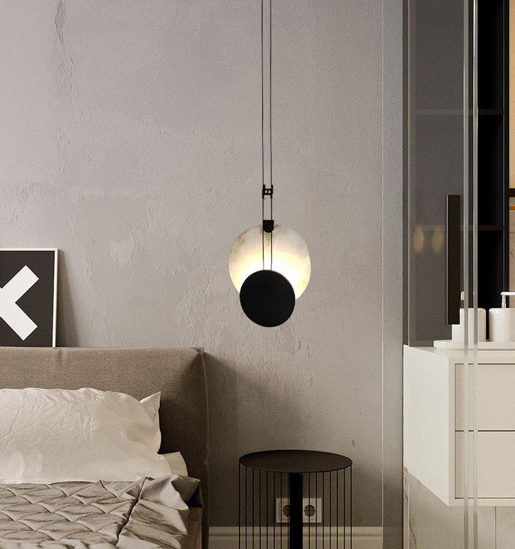 Black Paint Iron Disc Marble Pendant Lamp - Nuvé