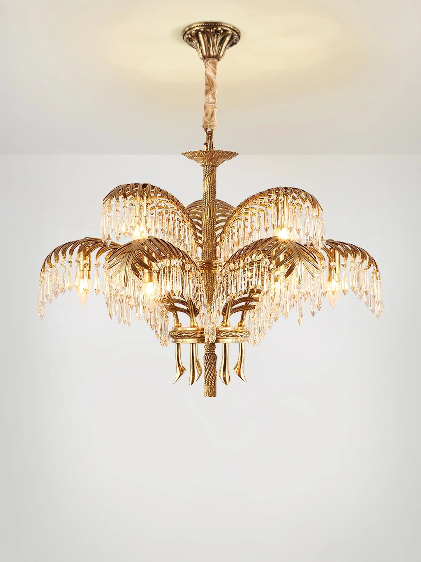 Brass Palm Leaf Crystal Chandelier - Nuvé