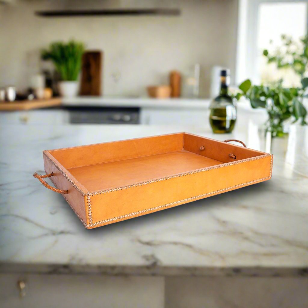 Comer | Large Rectangle Ottoman Tray with Embroidered Handles - Nuvé