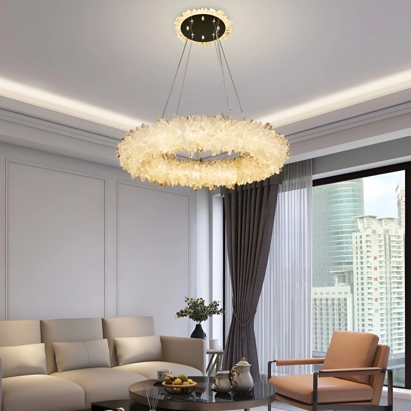 Crystal Brass Round Chandelier - Nuvé