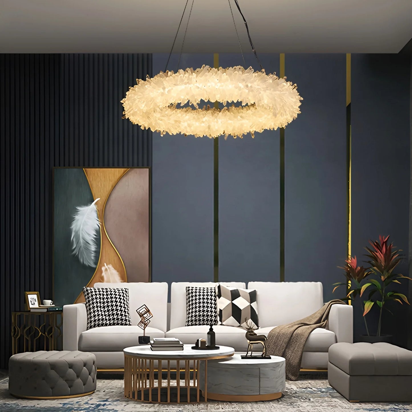 Crystal Brass Round Chandelier - Nuvé