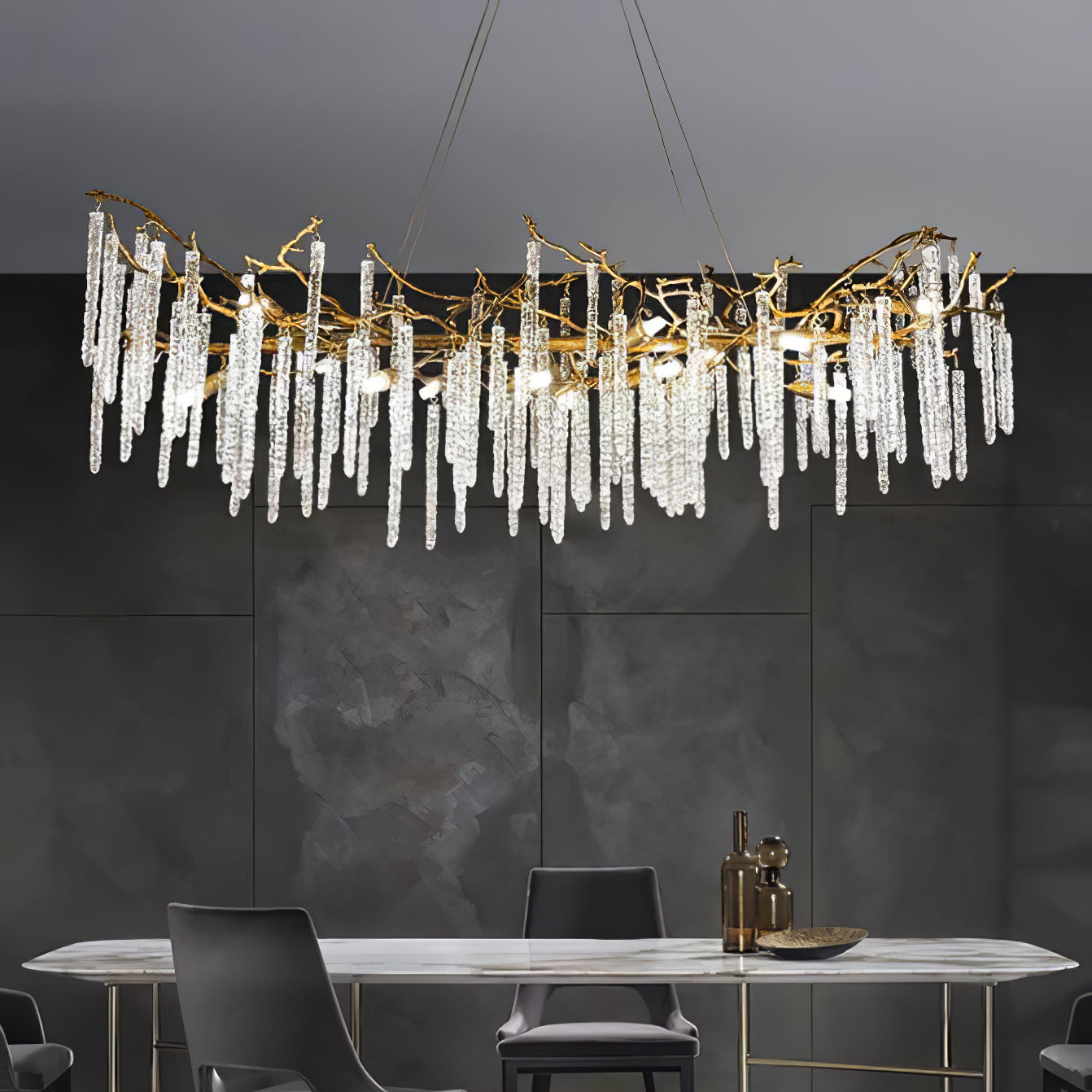 Crystal Icicles Branch Brass Chandelier - Nuvé