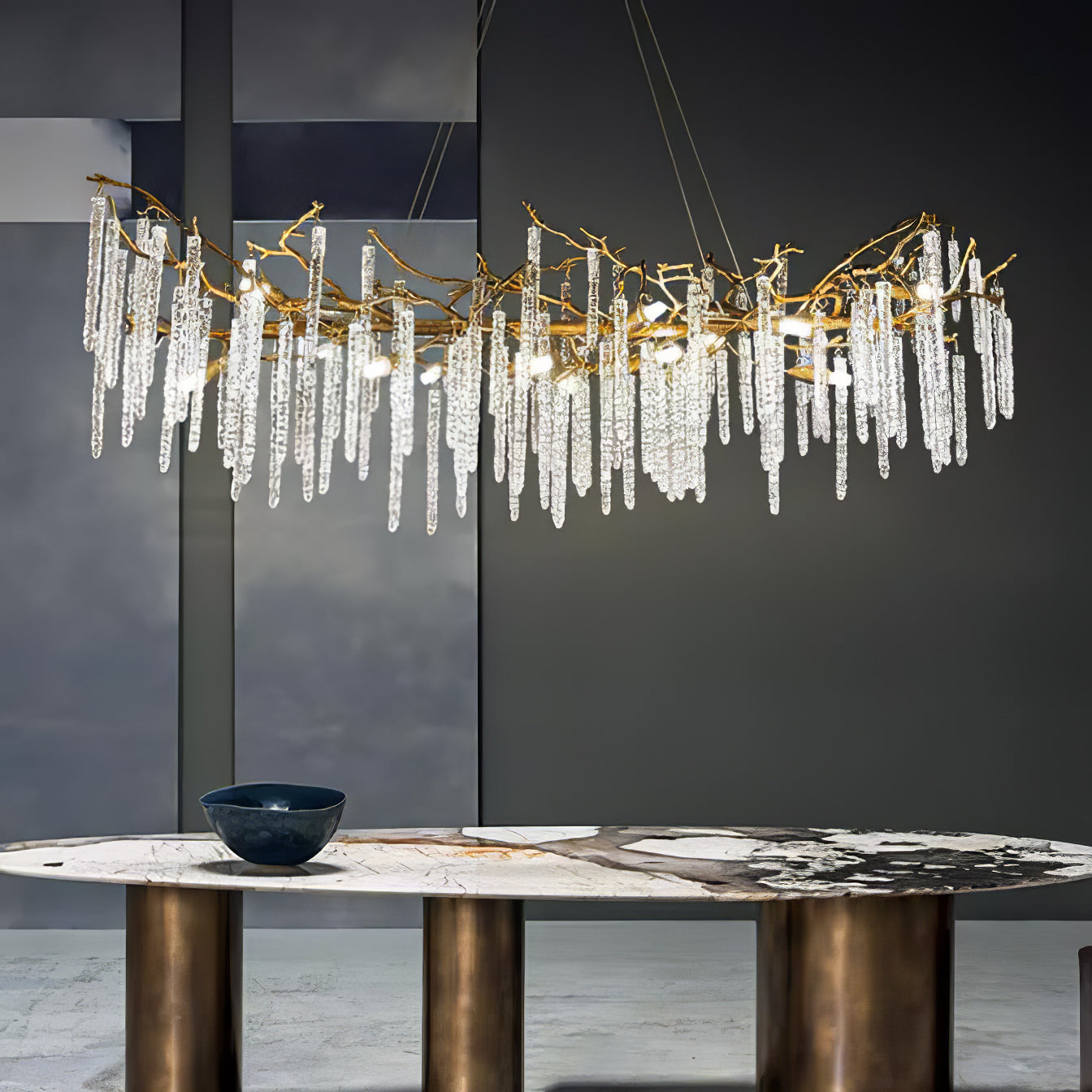 Crystal Icicles Branch Brass Chandelier - Nuvé