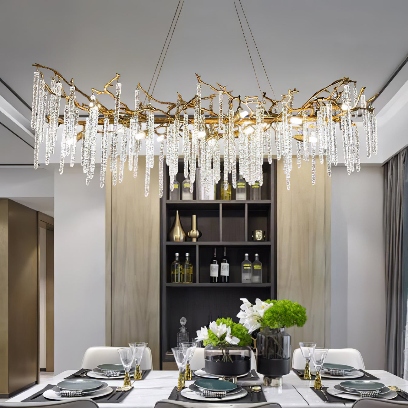 Crystal Icicles Branch Brass Chandelier - Nuvé