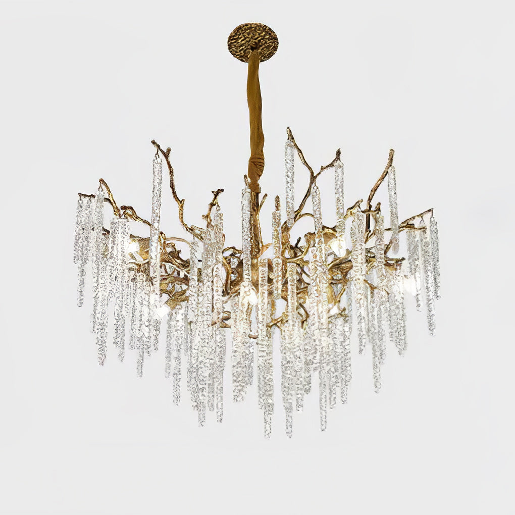 Crystal Icicles Branch Brass Chandelier - Nuvé