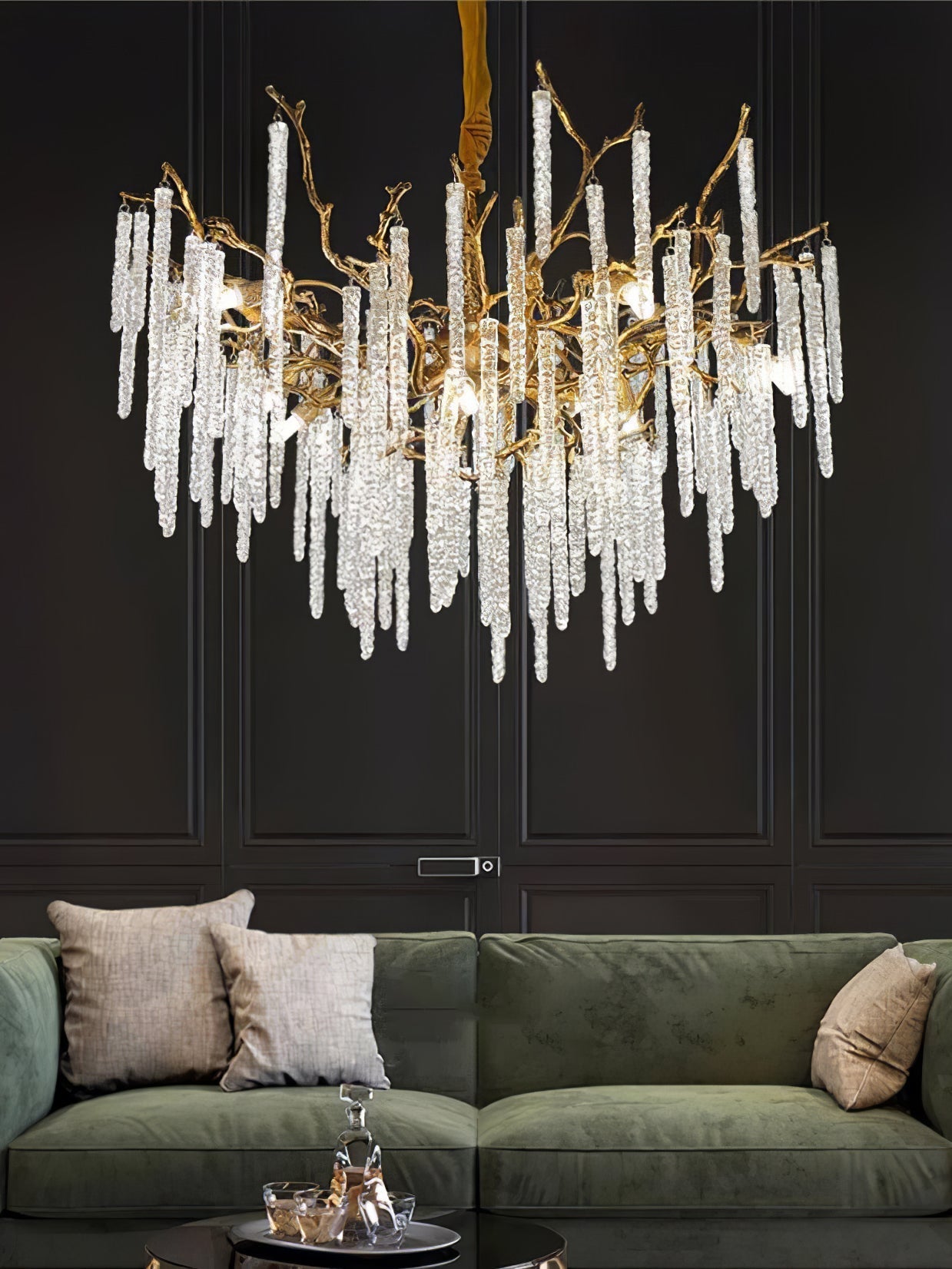 Crystal Icicles Branch Brass Chandelier - Nuvé
