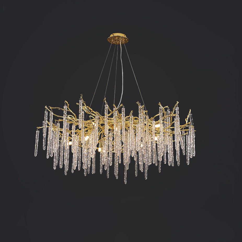 Crystal Icicles Branch Brass Chandelier - Nuvé