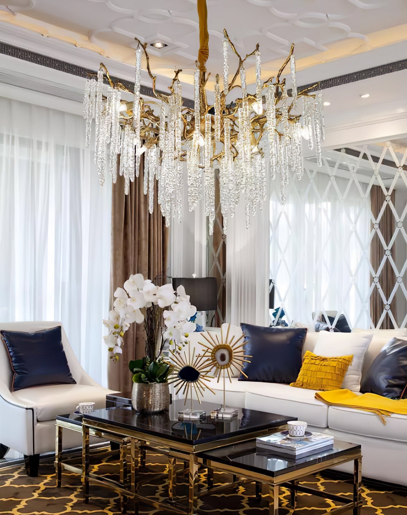 Crystal Icicles Branch Brass Chandelier - Nuvé