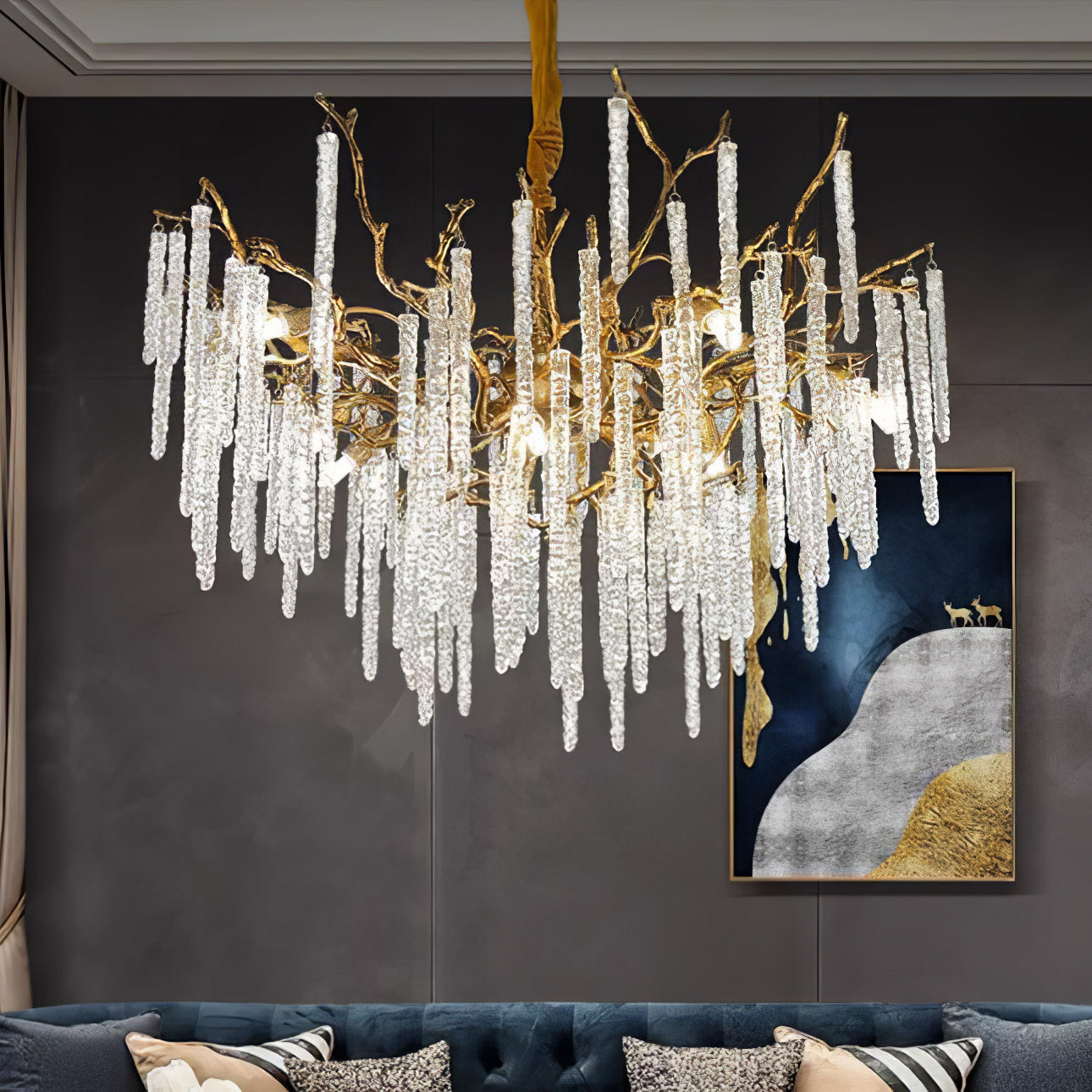 Crystal Icicles Branch Brass Chandelier - Nuvé