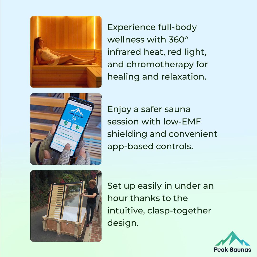 Peak Saunas Denali Luxury 3-Person Full Spectrum Infrared Sauna with Two XL Medical-Grade Red Light Therapy Panels & Smart WiFi App Control - Nuvé