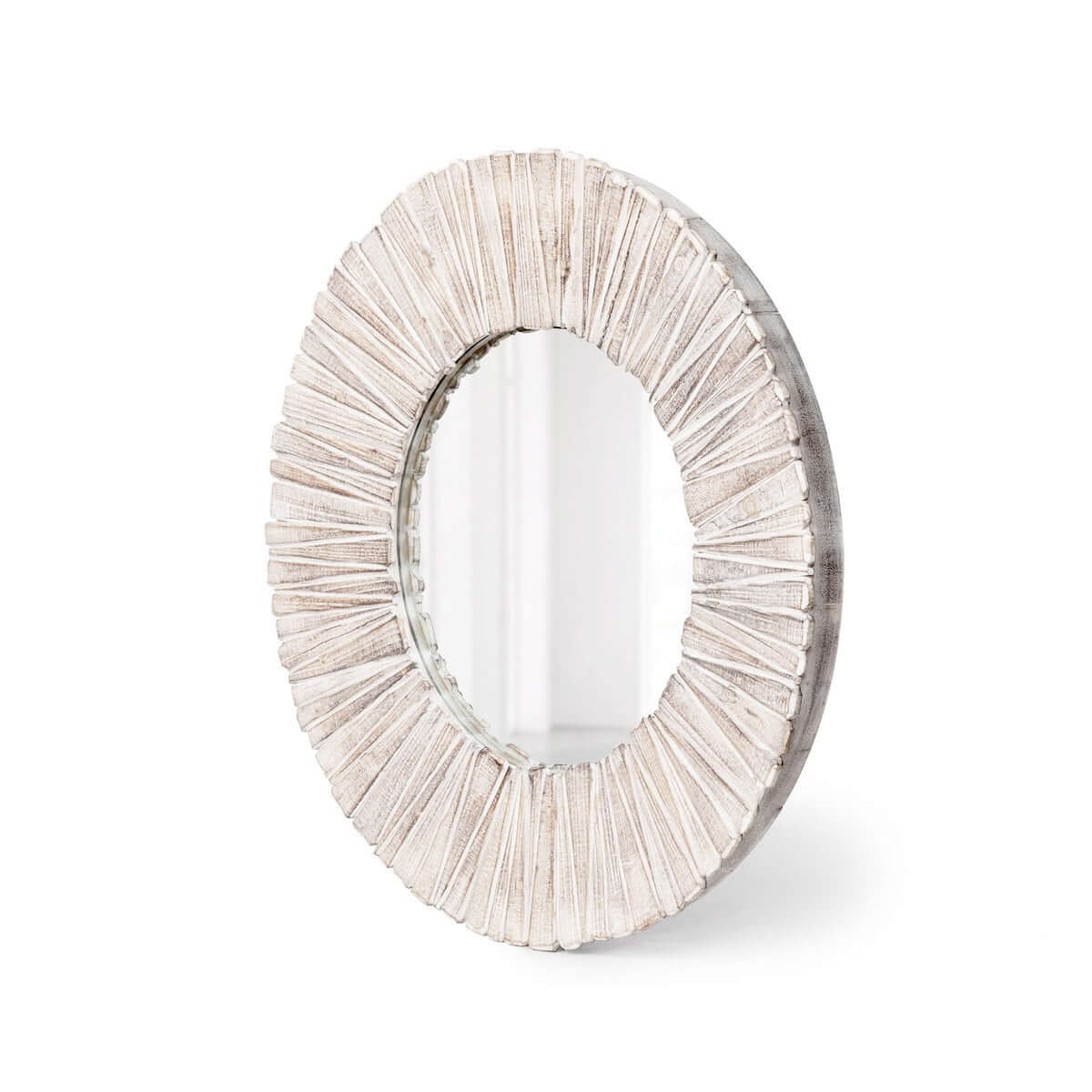 Whitewashed Wood Slat Round Wall Mirror - Nuvé