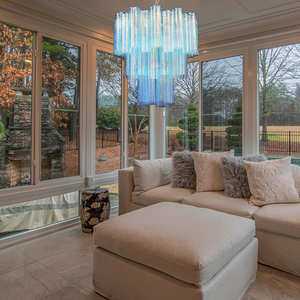Elegant Blue Murano Glass Tube Chandelier - Nuvé