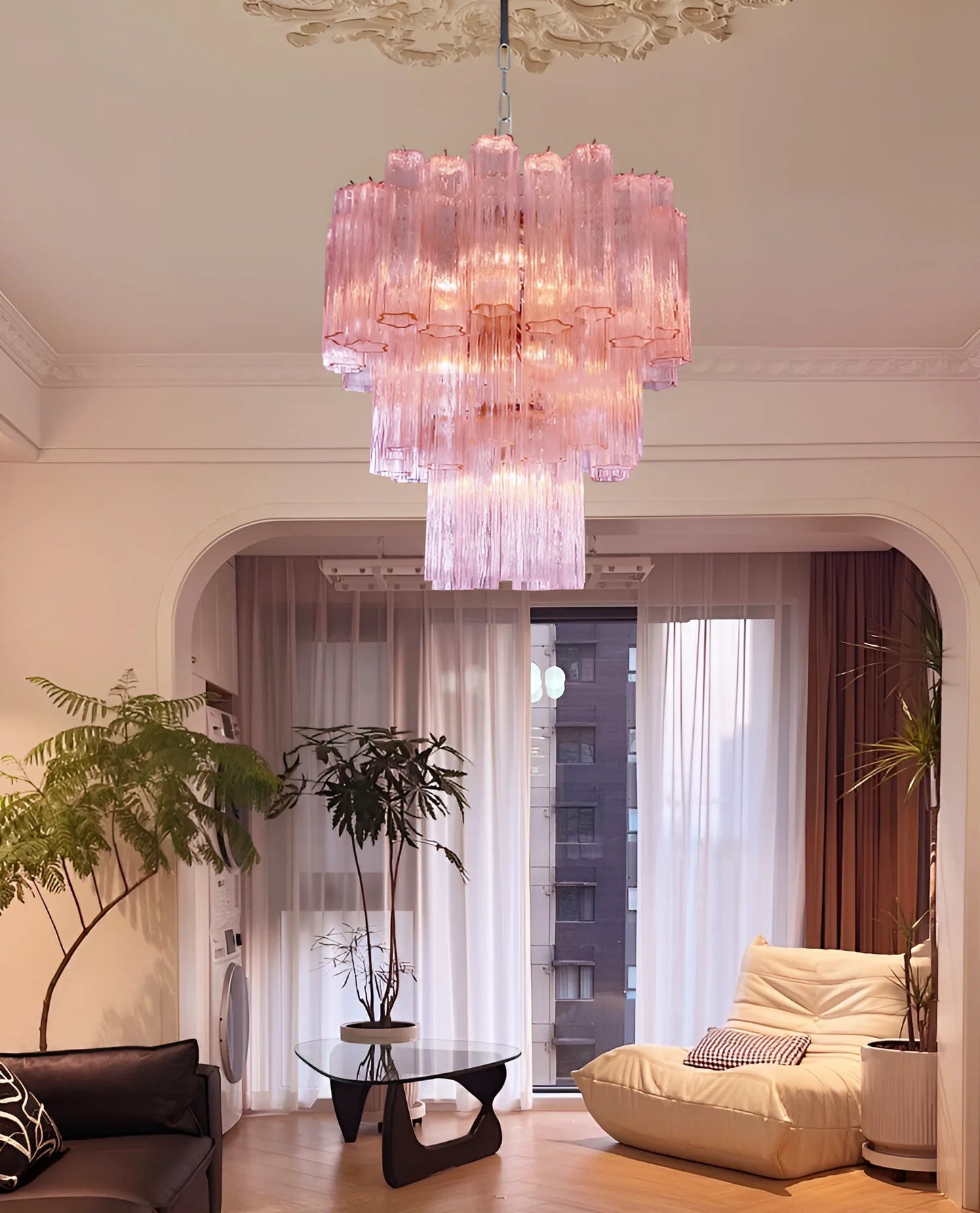 Elegant Pink Murano Glass Tube Chandelier - Nuvé
