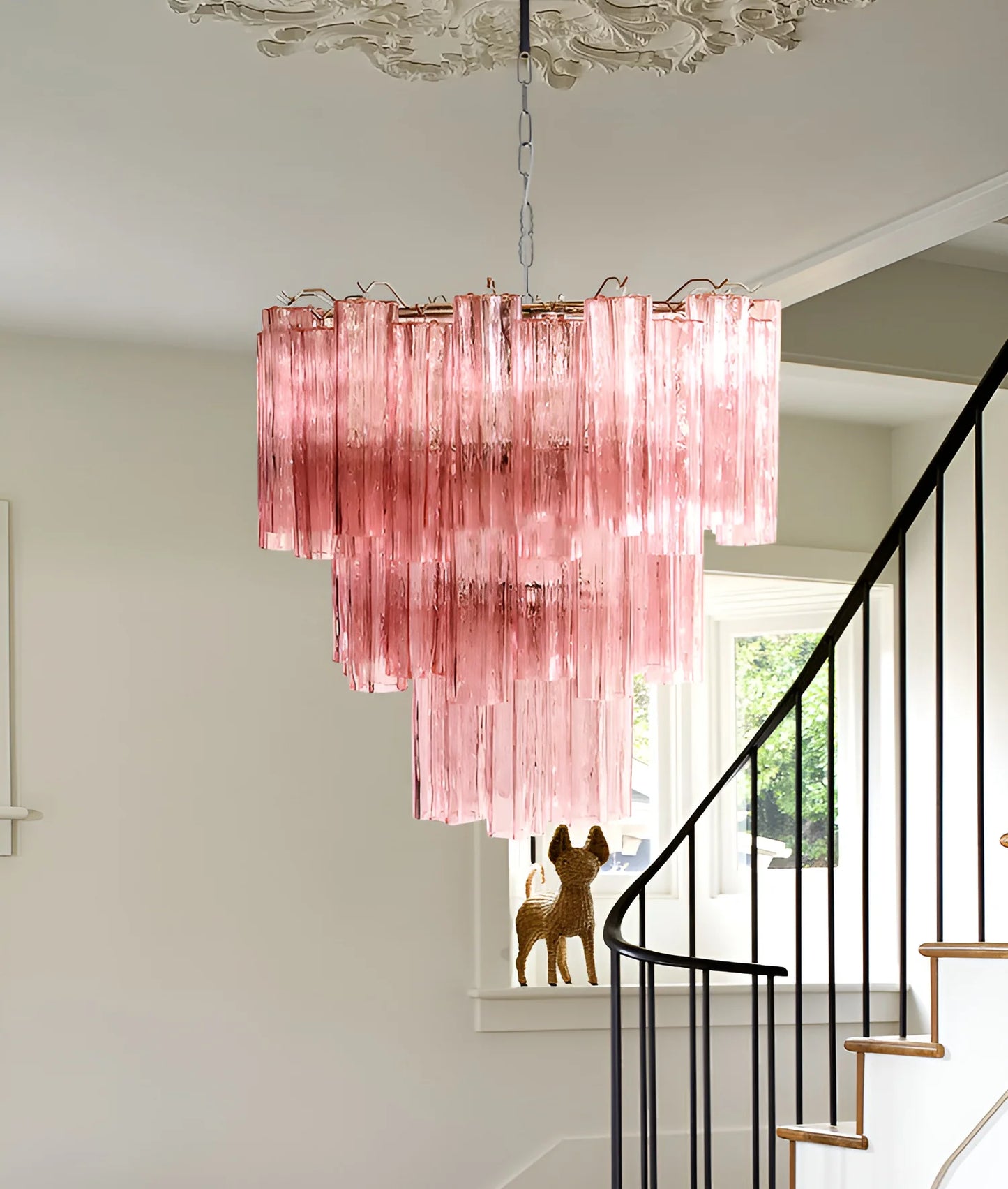 Elegant Pink Murano Glass Tube Chandelier - Nuvé