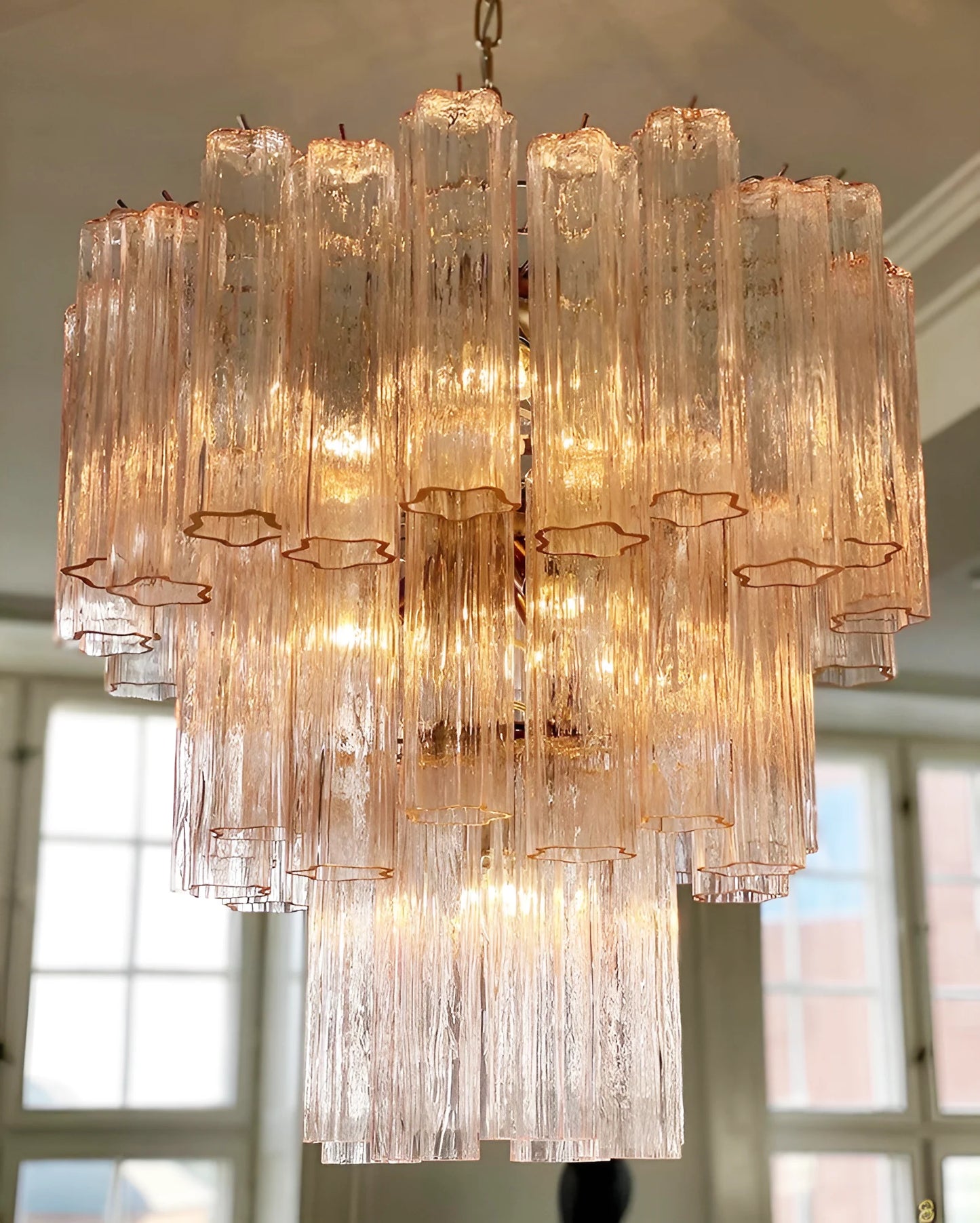 Elegant Pink Murano Glass Tube Chandelier - Nuvé